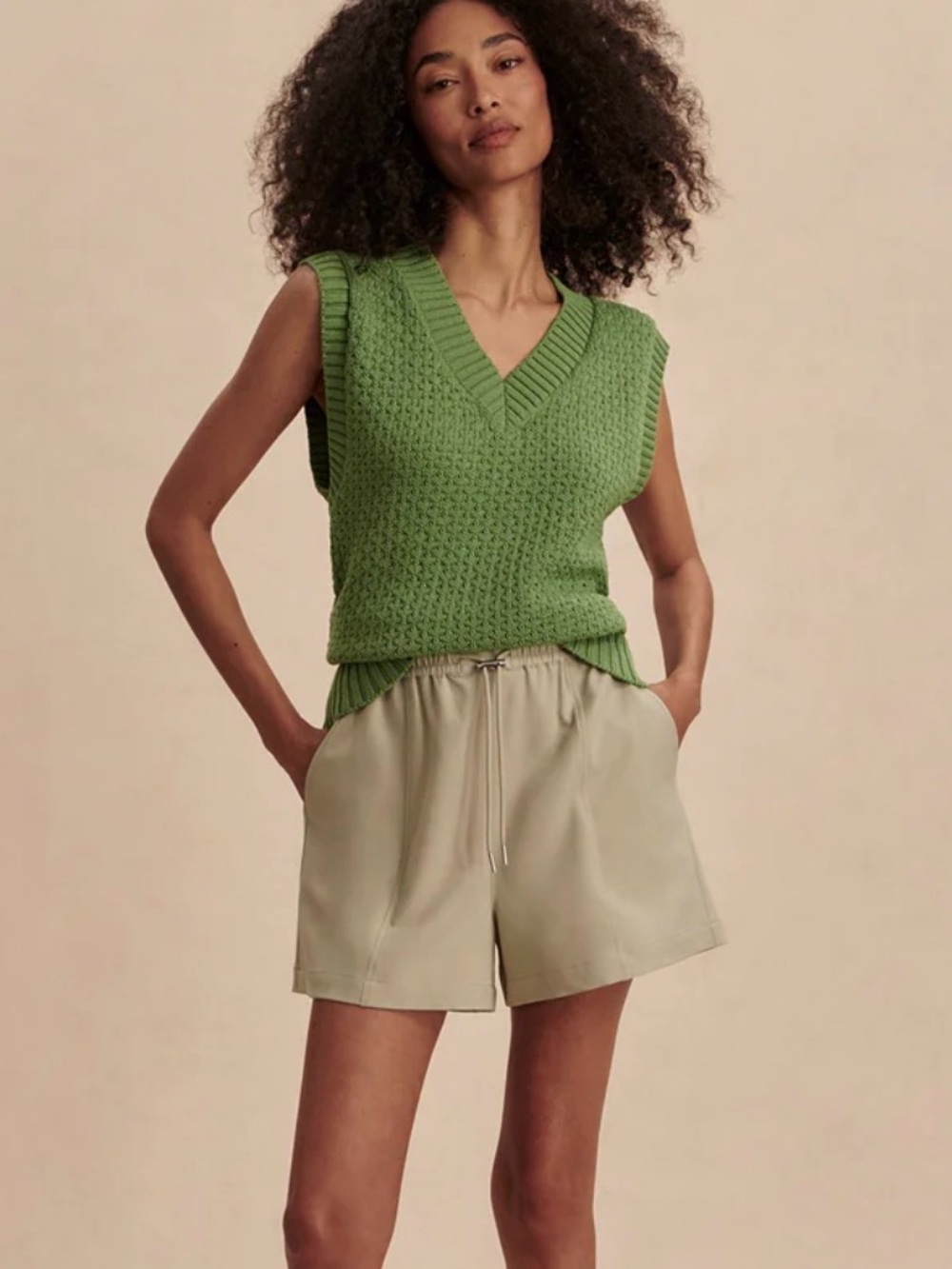 Varley Antonella Knit Vest Women Green V-Neck Sleeveless Top Cotton Fisherman XS